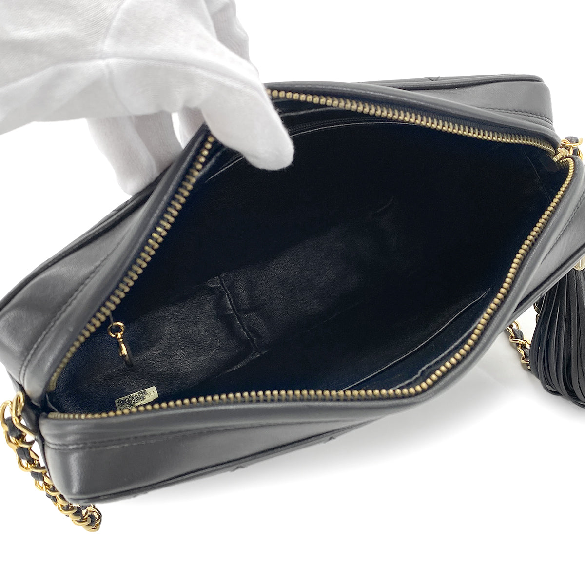 CHANEL VINTAGE MATELASSE FRINGE SHOULDER BAG BLACK LAMB SKIN 90272998