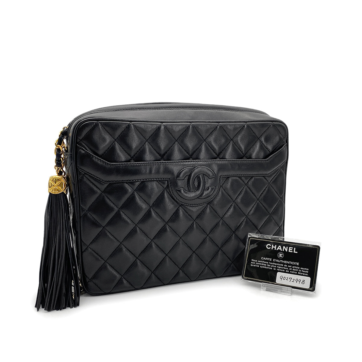 CHANEL VINTAGE MATELASSE FRINGE SHOULDER BAG BLACK LAMB SKIN 90272998