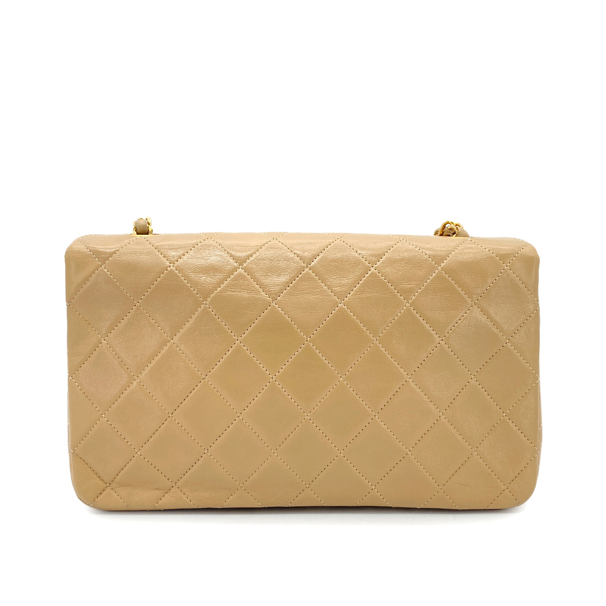 CHANEL VINTAGE FULL FLAP CHAIN SHOULDER BAG BEIGE LAMB SKIN 90272999