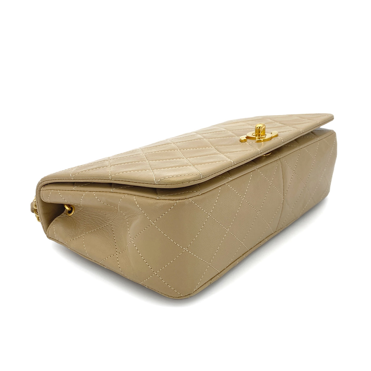 CHANEL VINTAGE FULL FLAP CHAIN SHOULDER BAG BEIGE LAMB SKIN 90272999