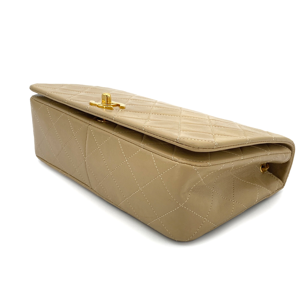 CHANEL VINTAGE FULL FLAP CHAIN SHOULDER BAG BEIGE LAMB SKIN 90272999