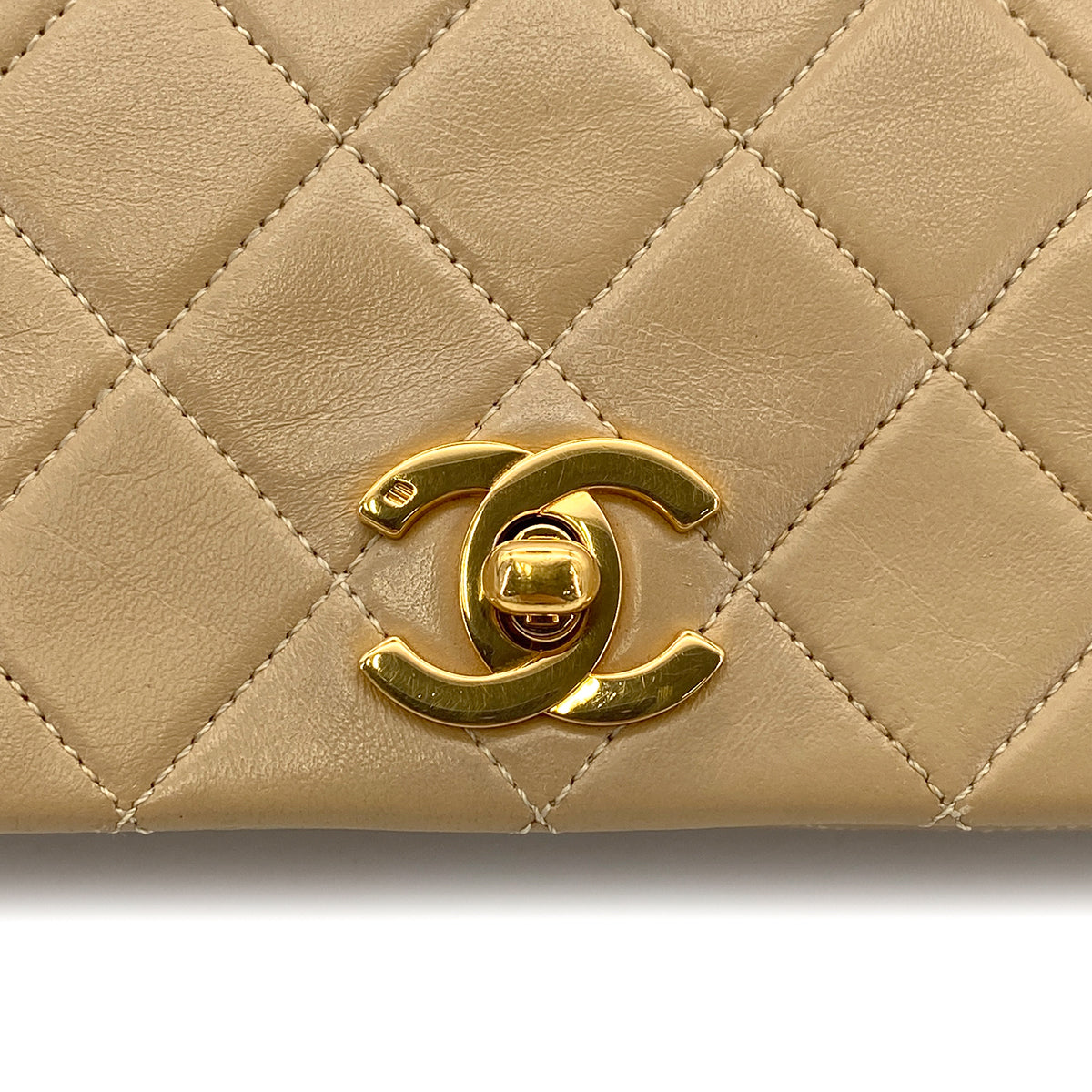 CHANEL VINTAGE FULL FLAP CHAIN SHOULDER BAG BEIGE LAMB SKIN 90272999