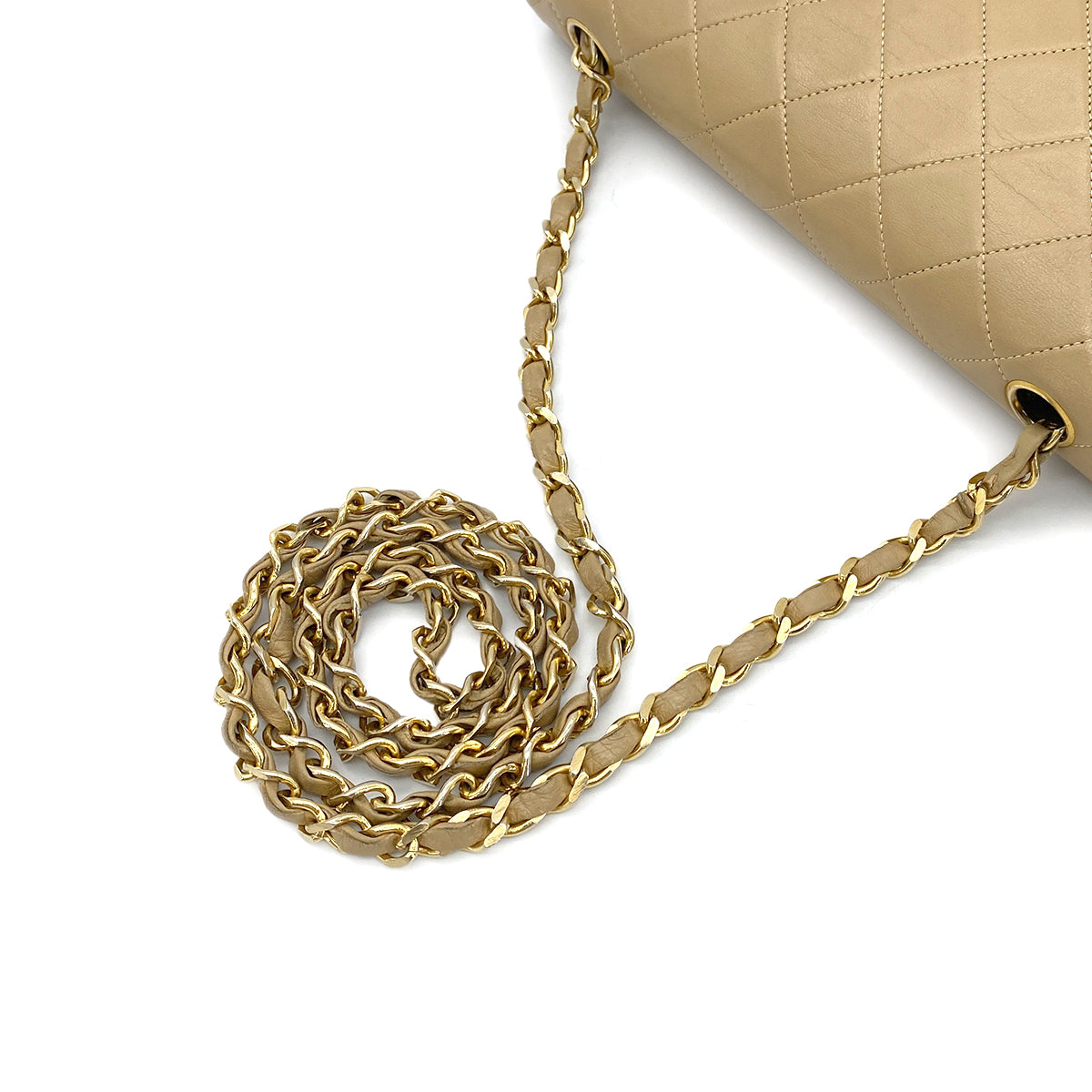CHANEL VINTAGE FULL FLAP CHAIN SHOULDER BAG BEIGE LAMB SKIN 90272999