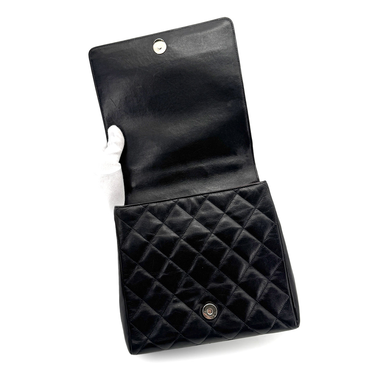 CHANEL VINTAGE MATELASSE CHAIN HAND BAG BLACK LAMB SKIN 90273004