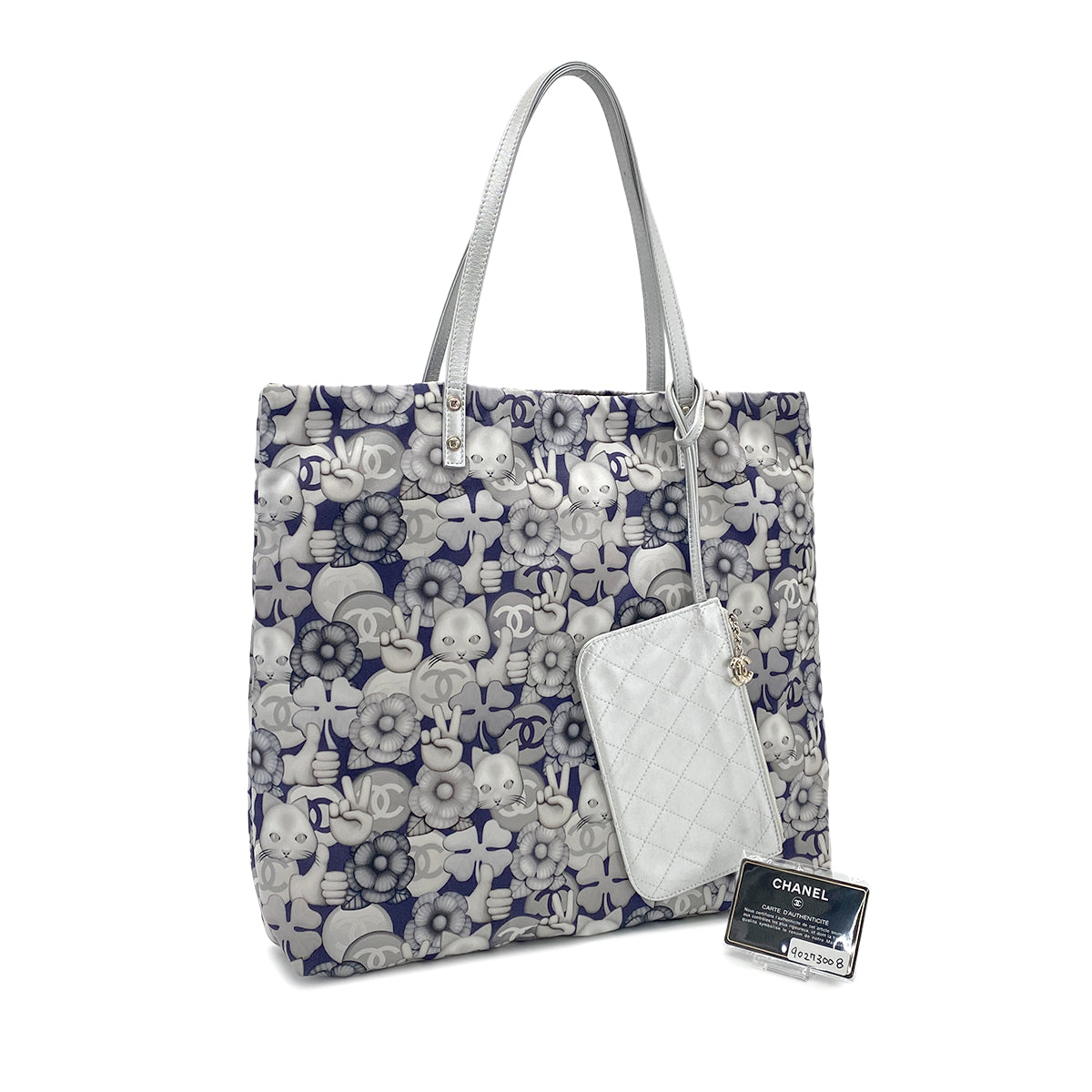 CHANEL CHOUPETTE CAT PRINT TOTE BAG GRAY 90273008