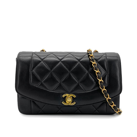 CHANEL VINTAGE DIANA SMALL CHAIN SHOULDER BAG BLACK LAMB SKIN 90273013