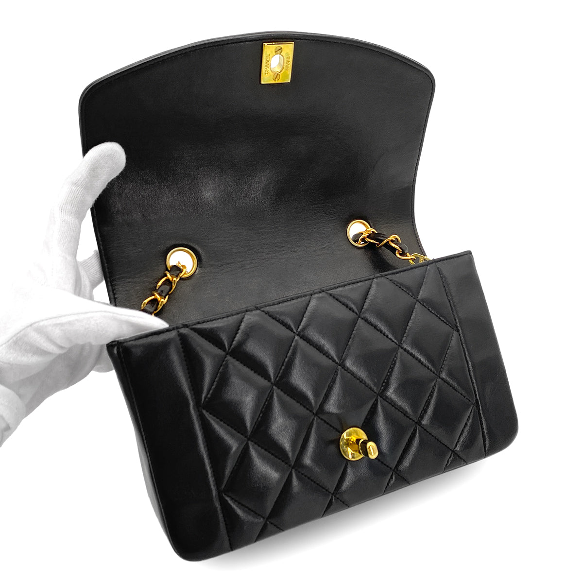 CHANEL VINTAGE DIANA SMALL CHAIN SHOULDER BAG BLACK LAMB SKIN 90273013