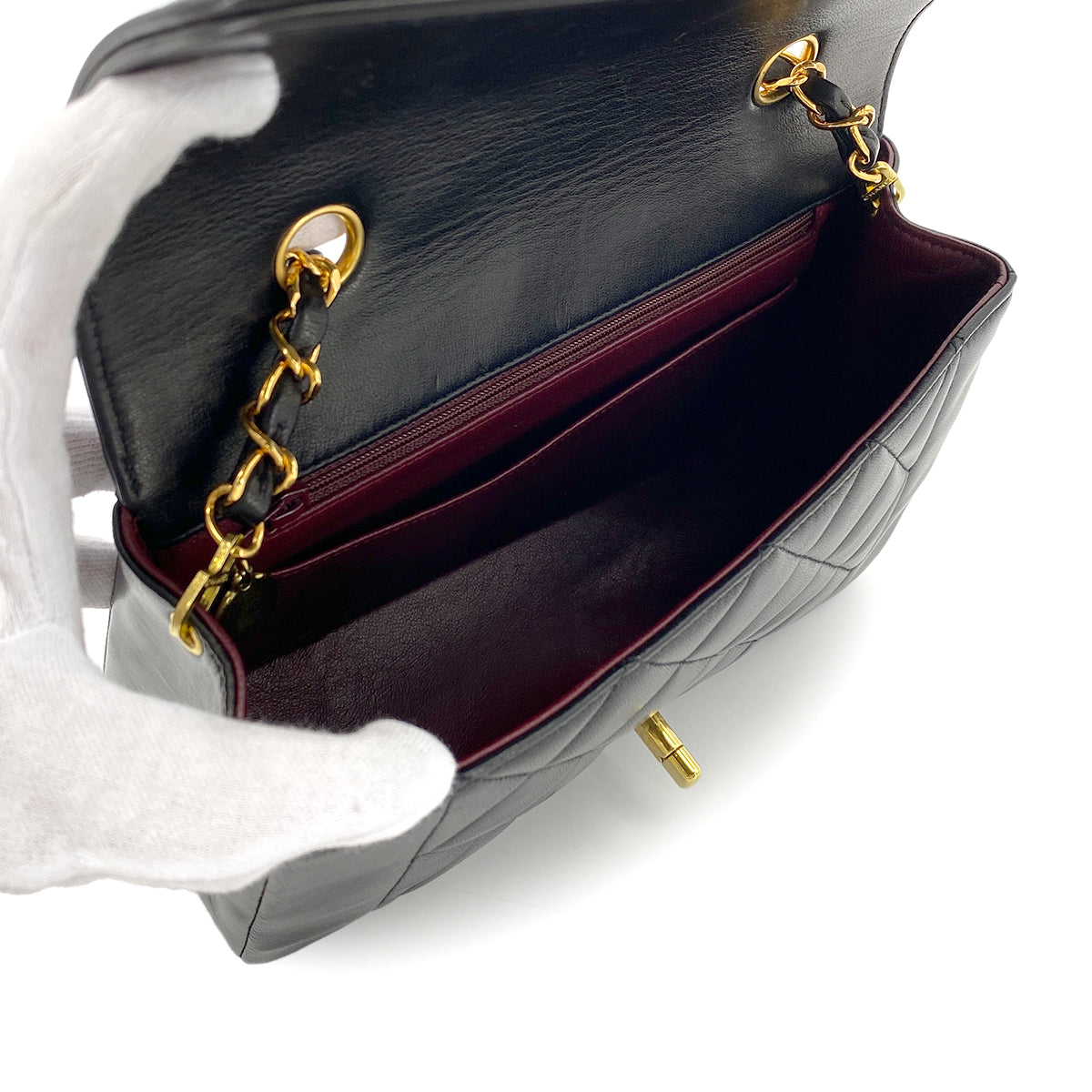 CHANEL VINTAGE DIANA SMALL CHAIN SHOULDER BAG BLACK LAMB SKIN 90273013