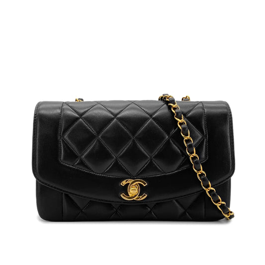 CHANEL VINTAGE DIANA SMALL CHAIN SHOULDER BAG BLACK LAMB SKIN 90273016