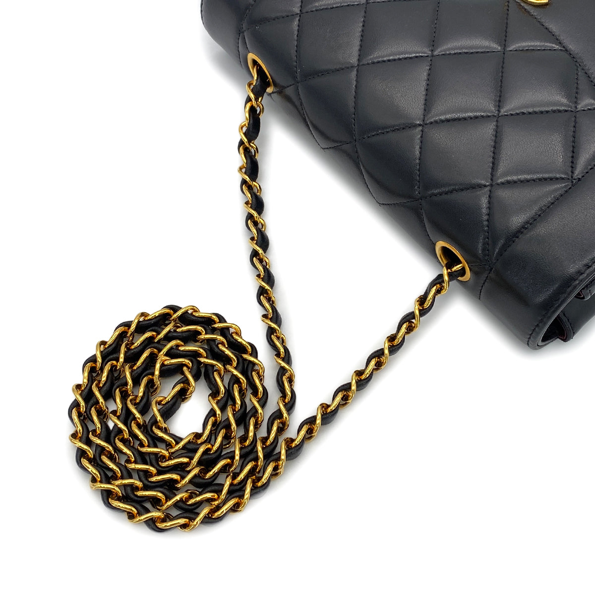 CHANEL VINTAGE DIANA SMALL CHAIN SHOULDER BAG BLACK LAMB SKIN 90273016