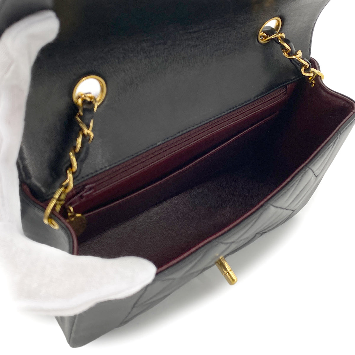 CHANEL VINTAGE DIANA SMALL CHAIN SHOULDER BAG BLACK LAMB SKIN 90273016