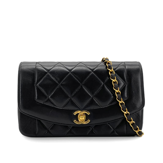 CHANEL VINTAGE DIANA SMALL CHAIN SHOULDER BAG BLACK LAMB SKIN 90273059