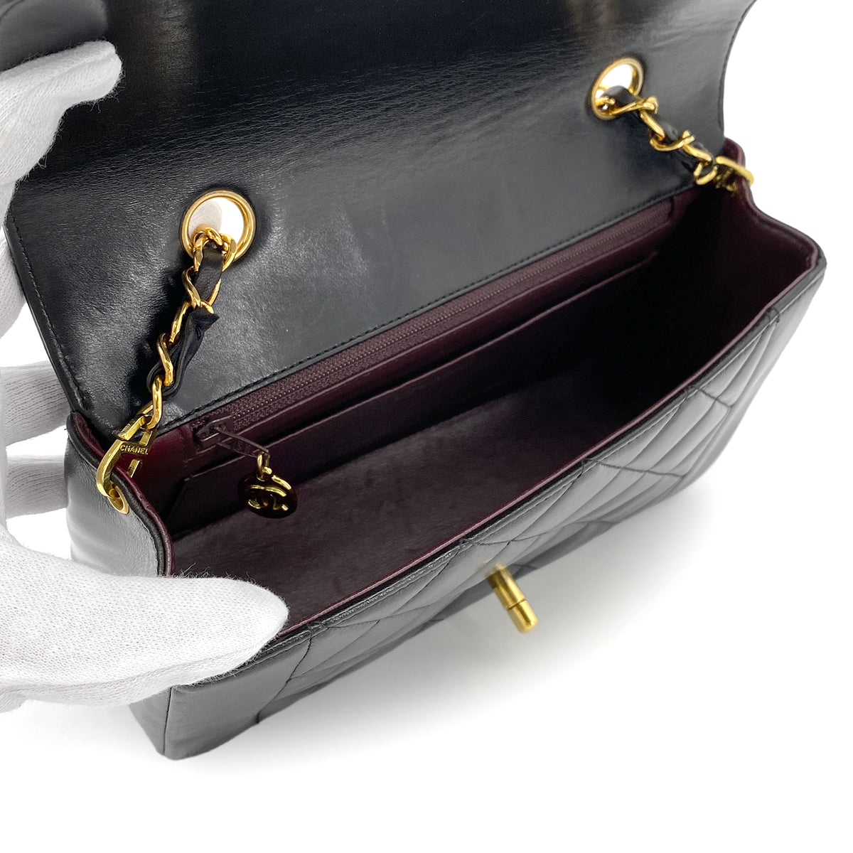 CHANEL VINTAGE DIANA SMALL CHAIN SHOULDER BAG BLACK LAMB SKIN 90273059