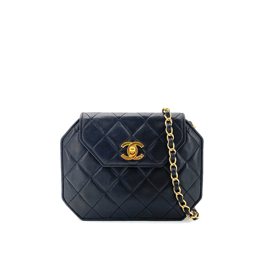 CHANEL VINTAGE MATELASSE CHAIN SHOULDER BAG BLACK LAMB SKIN 90273060