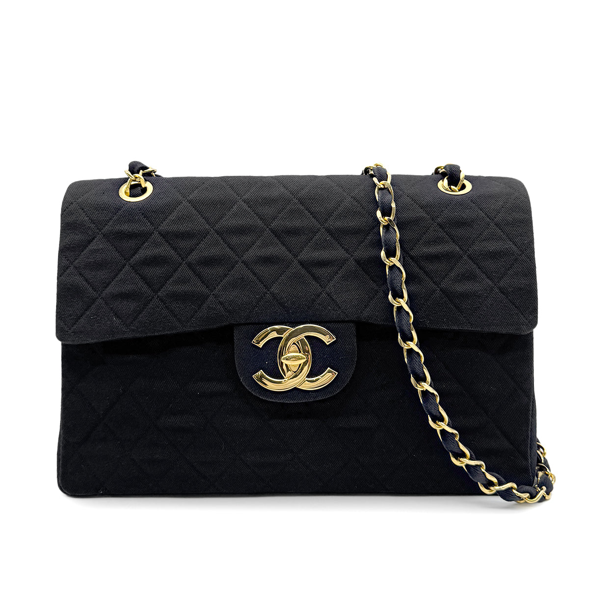 CHANEL VINTAGE MAXI MATELASSE 34 CHAIN SHOULDER BAG BLACK CANVAS 90273061