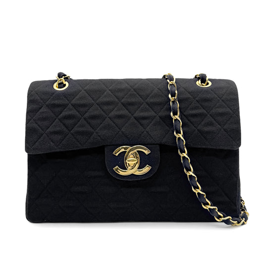 CHANEL VINTAGE MAXI MATELASSE 34 CHAIN SHOULDER BAG BLACK CANVAS 90273061