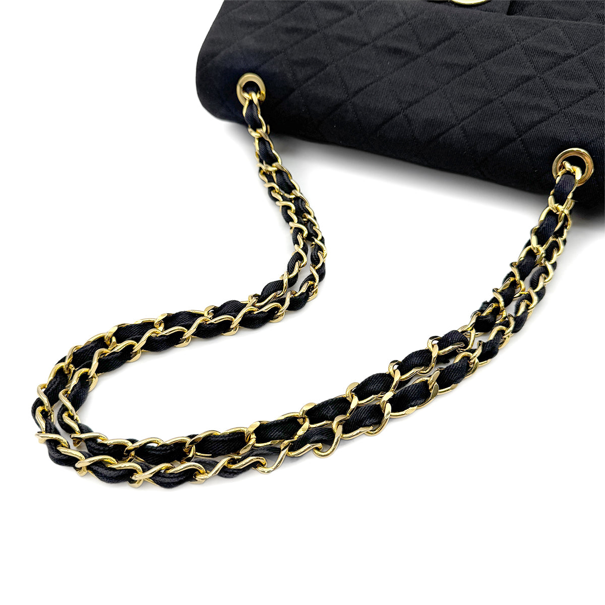 CHANEL VINTAGE MAXI MATELASSE 34 CHAIN SHOULDER BAG BLACK CANVAS 90273061