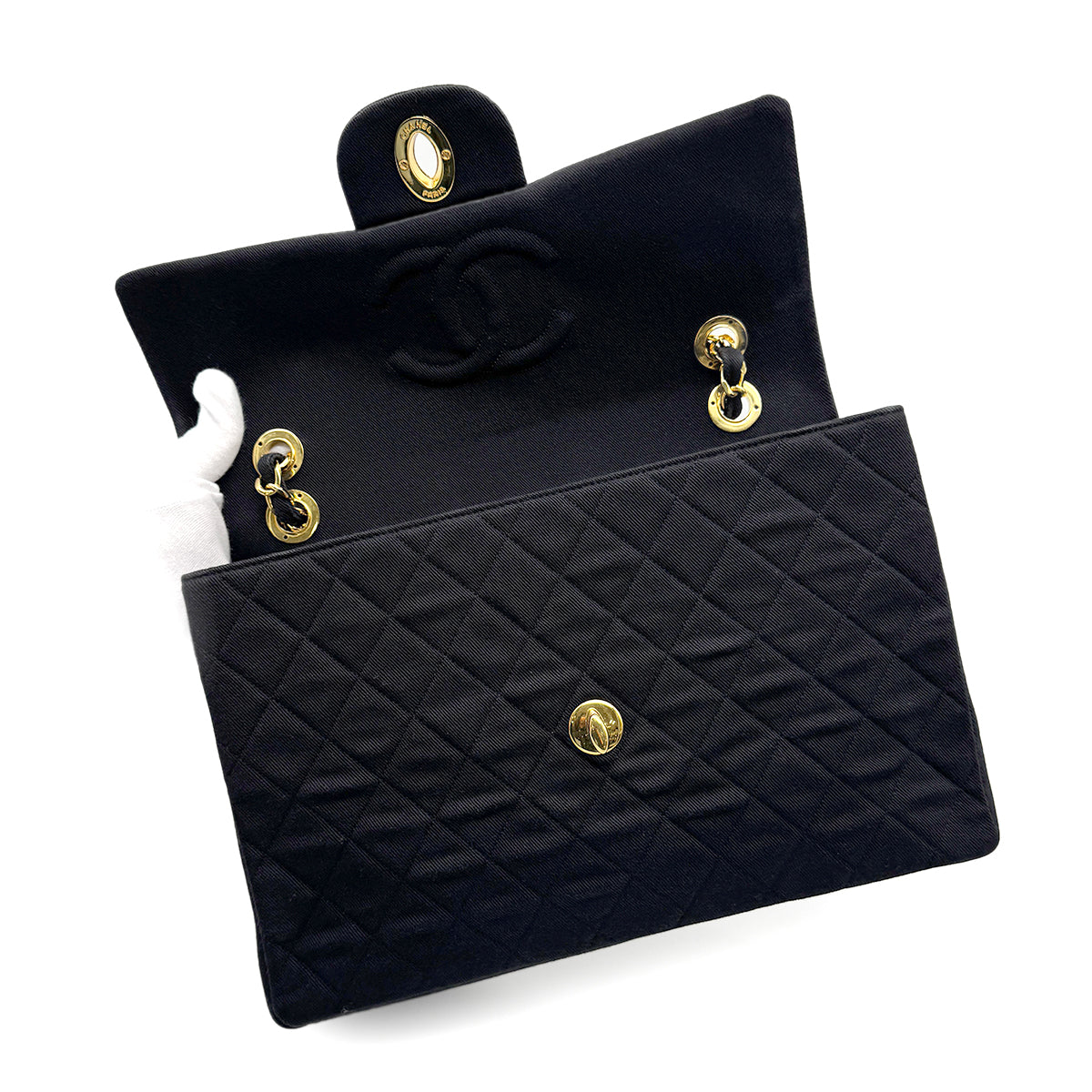 CHANEL VINTAGE MAXI MATELASSE 34 CHAIN SHOULDER BAG BLACK CANVAS 90273061