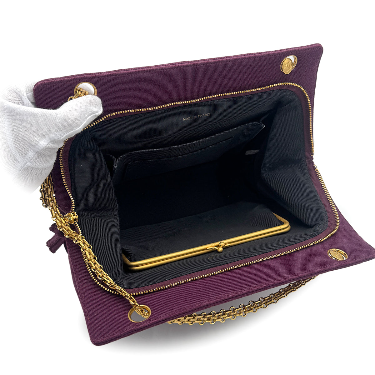 CHANEL VINTAGE MATELASSE CHAIN SHOULDER BAG PURPLE COTTON 90273062