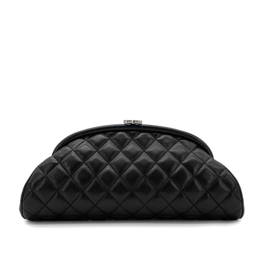 CHANEL VINTAGE MATELASSE CLUTCH BAG BLACK LAMB SKIN 90273065
