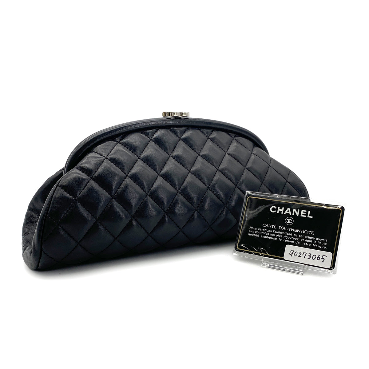 CHANEL VINTAGE MATELASSE CLUTCH BAG BLACK LAMB SKIN 90273065