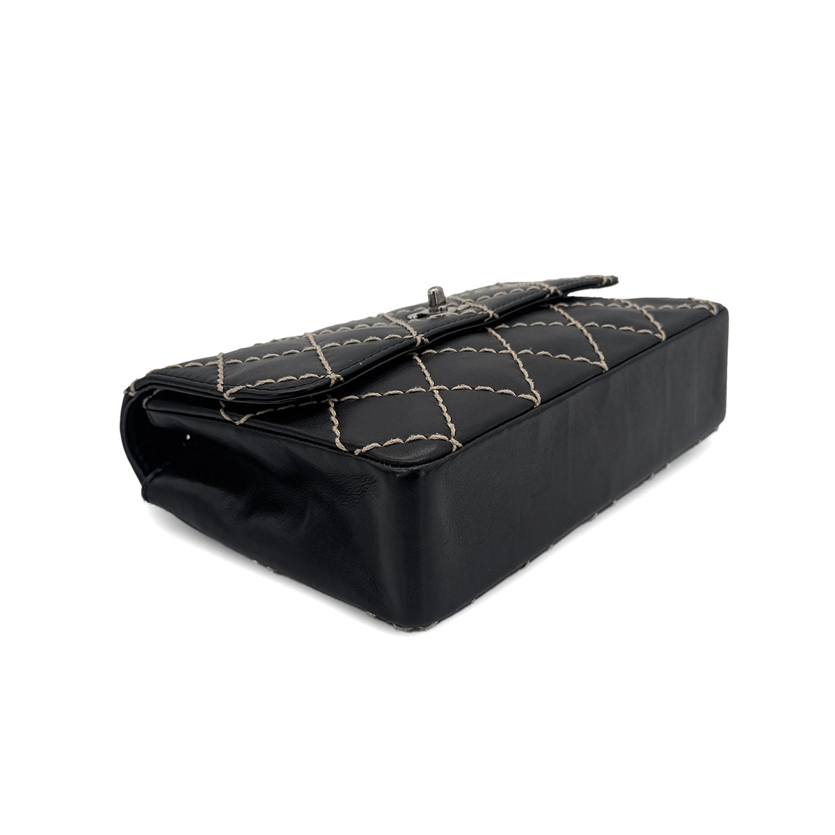 CHANEL VINTAGE WILD STITCH CHAIN SHOULDER BAG BLACK LEATHER 90273066