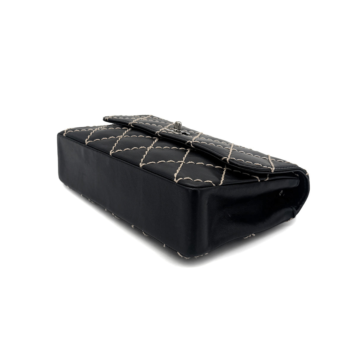 CHANEL VINTAGE WILD STITCH CHAIN SHOULDER BAG BLACK LEATHER 90273066