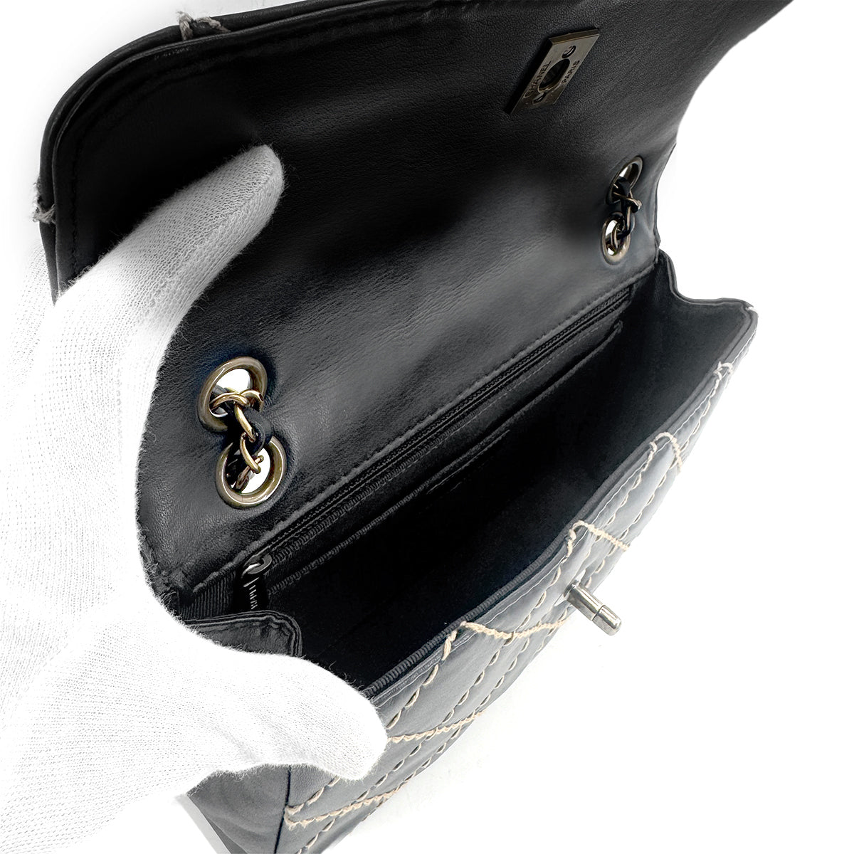 CHANEL VINTAGE WILD STITCH CHAIN SHOULDER BAG BLACK LEATHER 90273066