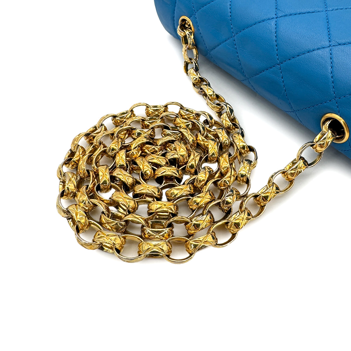 CHANEL VINTAGE MATELASSE BIJOU CHAIN SHOULDER BAG BLUE LAMB SKIN 90273068