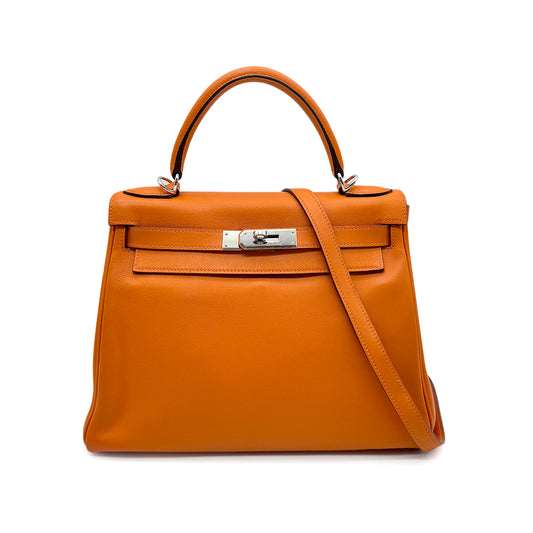 HERMES KELLY 28 RETOURNE ORANGE VEAU GULLIVER HAND SHOULDER BAG □I SHW 90273069