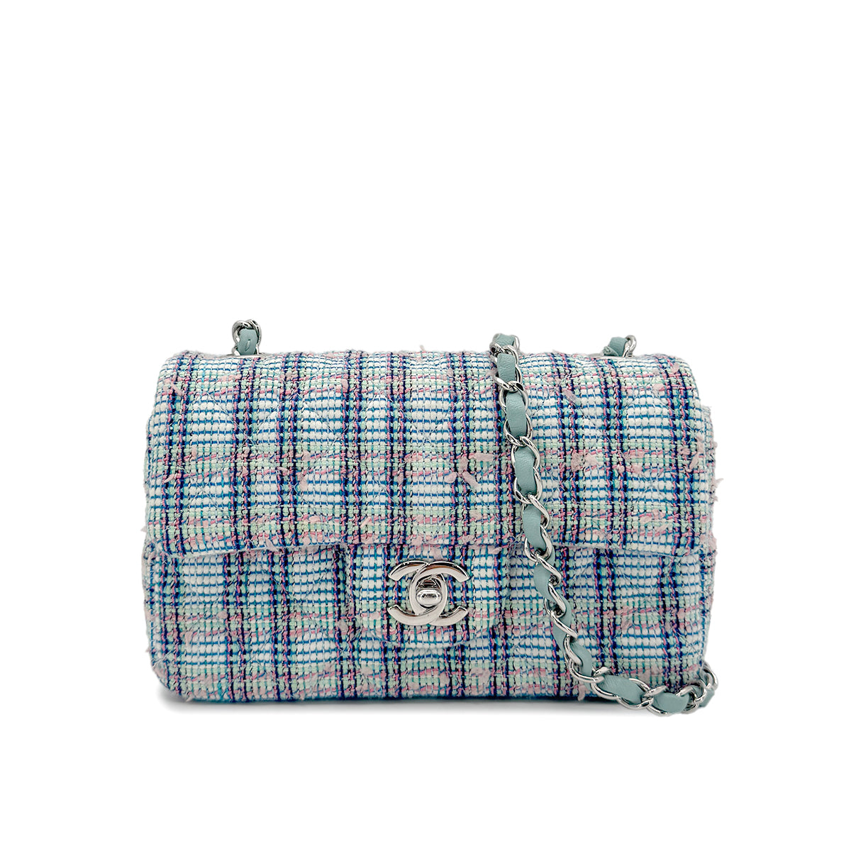 CHANEL MINI MATELASSE CHAIN SHOULDER BAG BLUE TWEED 90273071