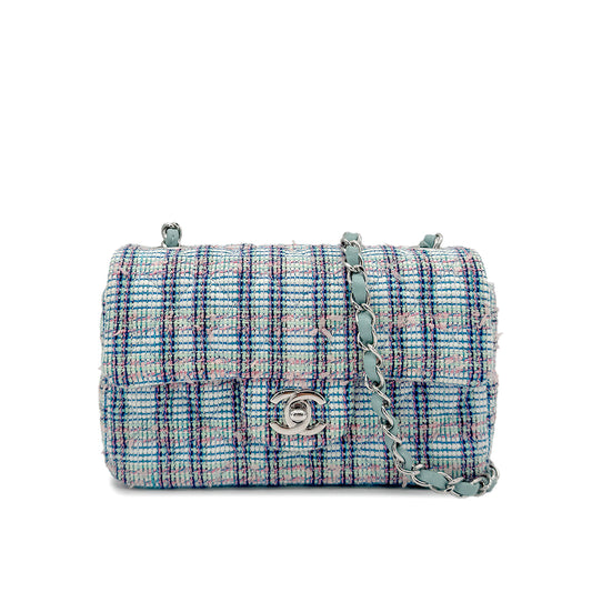 CHANEL MINI MATELASSE CHAIN SHOULDER BAG BLUE TWEED 90273071