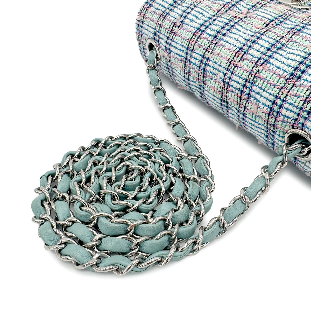 CHANEL MINI MATELASSE CHAIN SHOULDER BAG BLUE TWEED 90273071