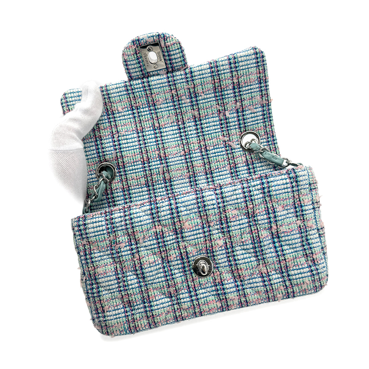 CHANEL MINI MATELASSE CHAIN SHOULDER BAG BLUE TWEED 90273071