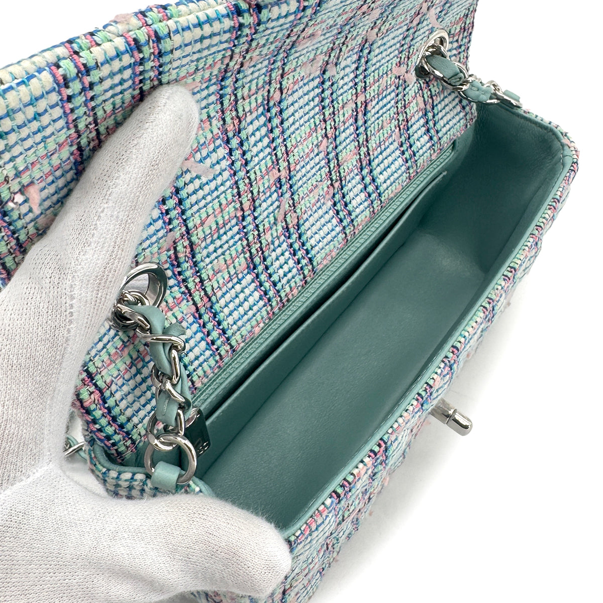 CHANEL MINI MATELASSE CHAIN SHOULDER BAG BLUE TWEED 90273071