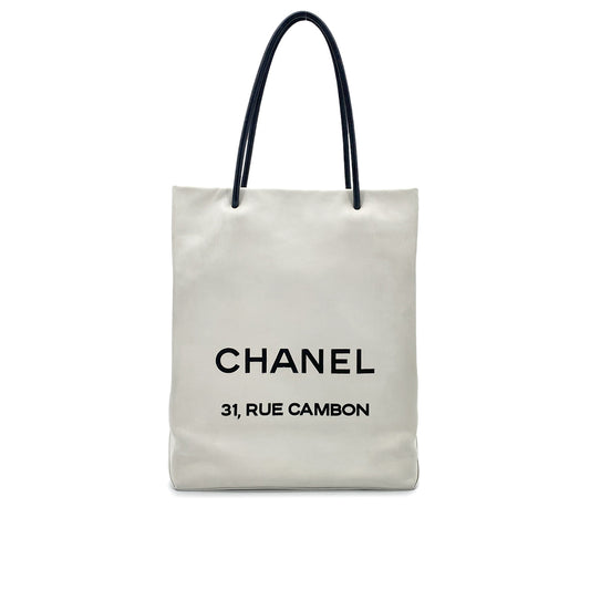 CHANEL VINTAGE ESSENTIAL TOTE BAG WHITE CALF LEATHER 90273073