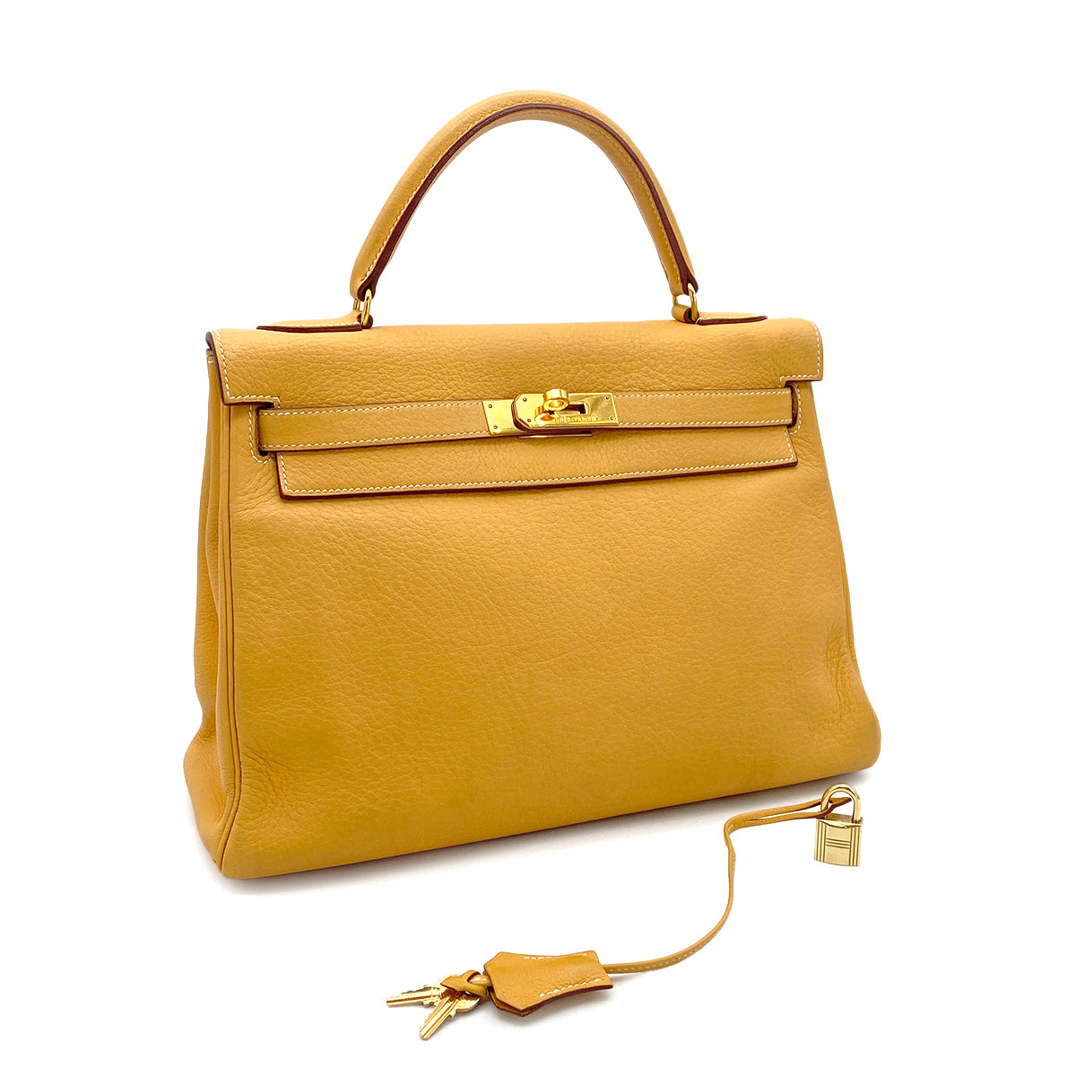 HERMES KELLY 32 RETOURNE NATURAL FJORD HAND SHOULDER BAG □B GHW 90273075