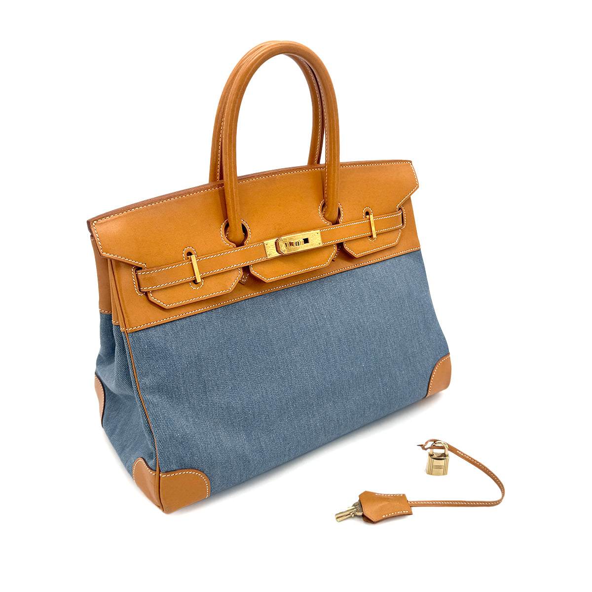 HERMES BIRKIN 35 BLUE JEAN NATURAL TOILET JEAN VALENIA HAND BAG □A GHW 90273076