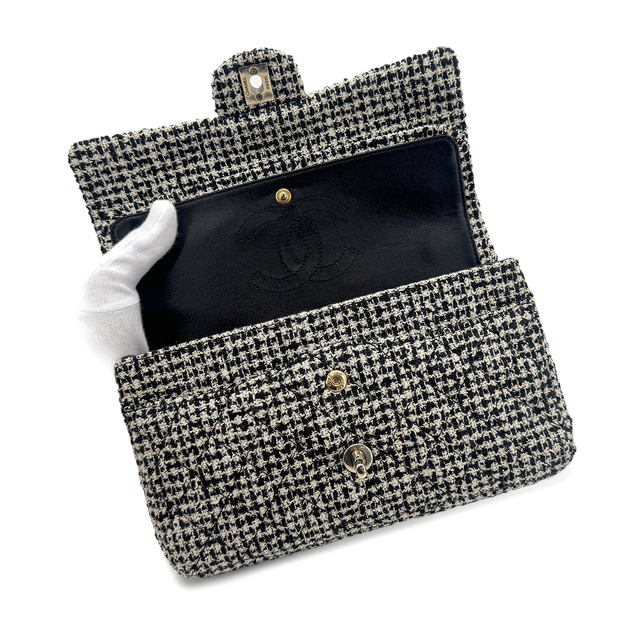 CHANEL MATELASSE CHAIN SHOULDER BAG BLACK TWEED 90273077