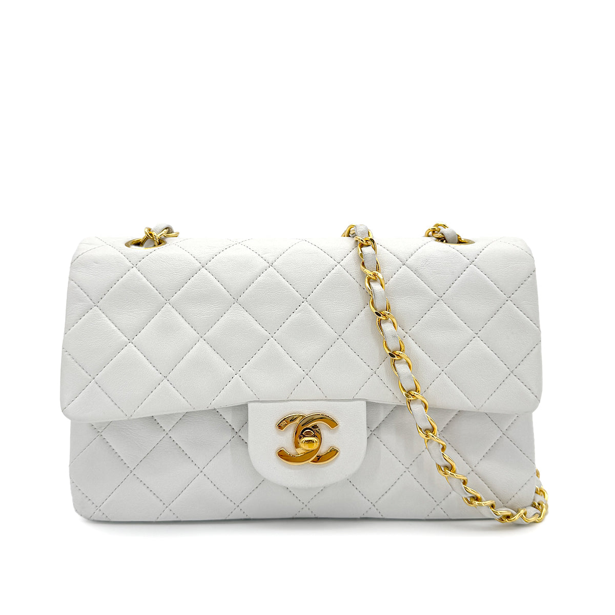 CHANEL VINTAGE CLASSIC FLAP SMALL CHAIN SHOULDER BAG WHITE LAMB SKIN 90273079