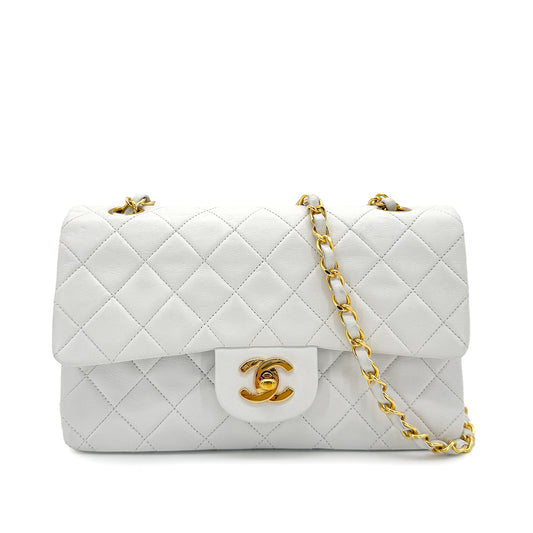 CHANEL VINTAGE CLASSIC FLAP SMALL CHAIN SHOULDER BAG WHITE LAMB SKIN 90273079