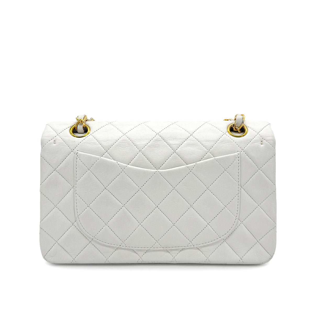 CHANEL VINTAGE CLASSIC FLAP SMALL CHAIN SHOULDER BAG WHITE LAMB SKIN 90273079