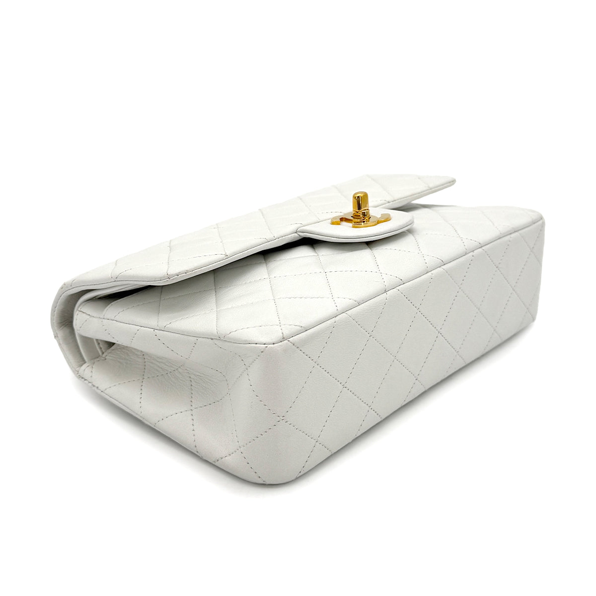 CHANEL VINTAGE CLASSIC FLAP SMALL CHAIN SHOULDER BAG WHITE LAMB SKIN 90273079