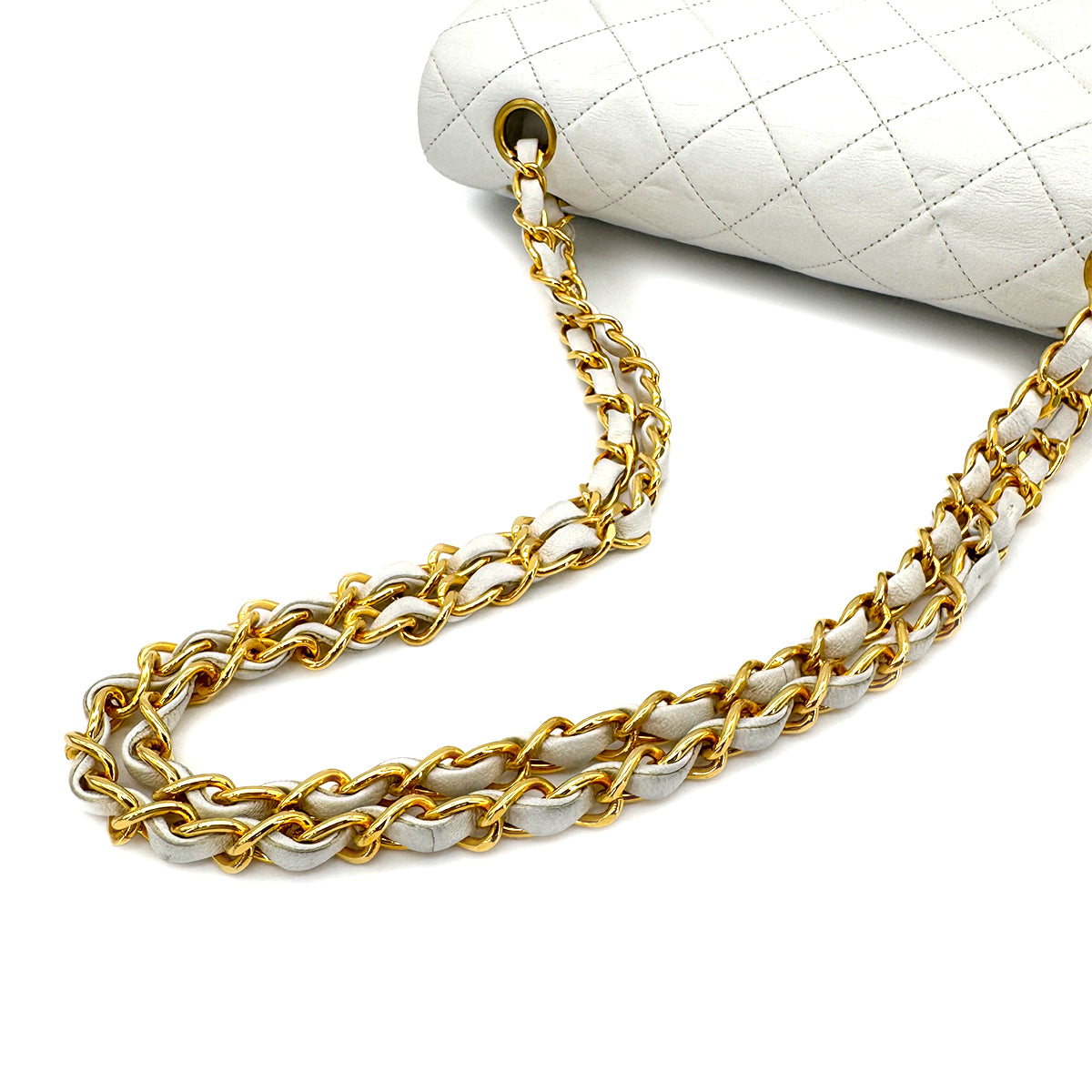 CHANEL VINTAGE CLASSIC FLAP SMALL CHAIN SHOULDER BAG WHITE LAMB SKIN 90273079