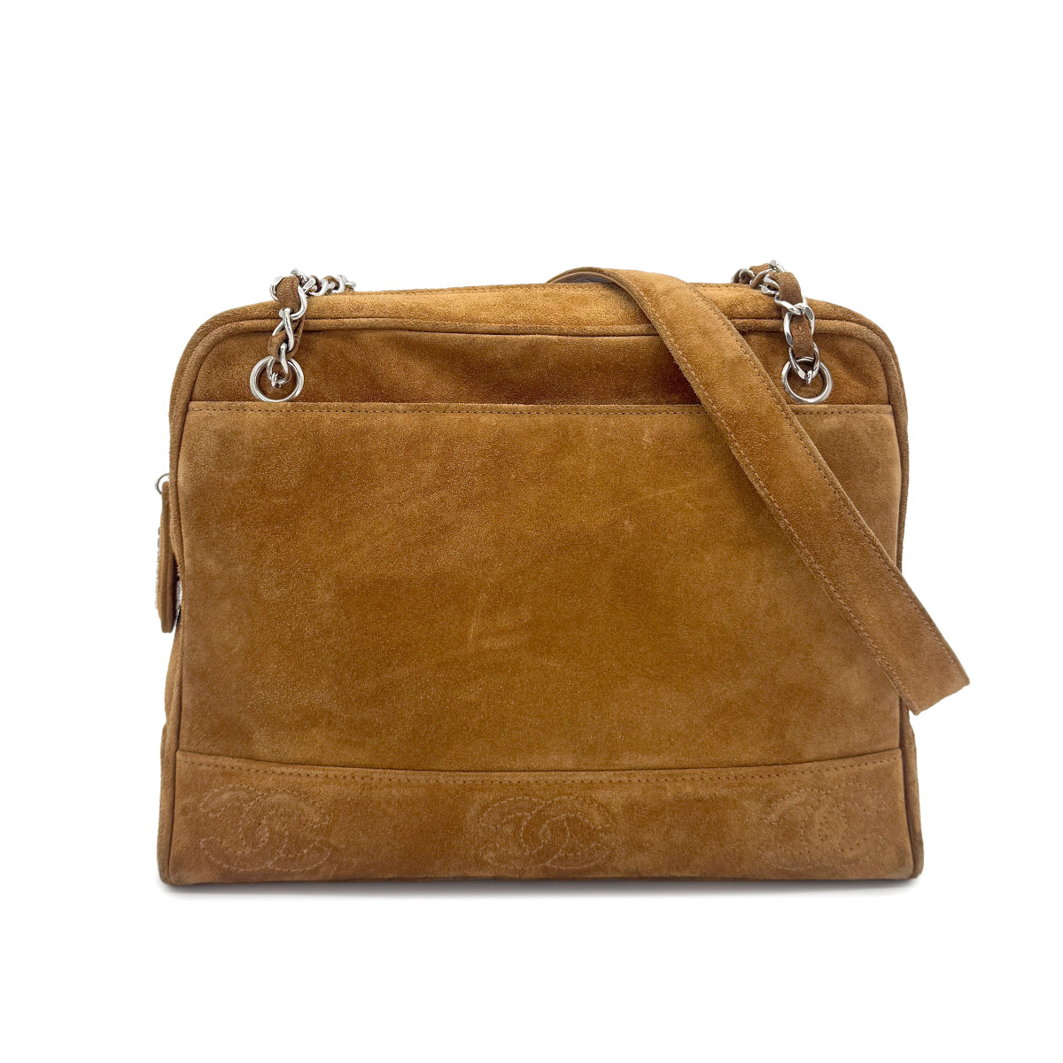 CHANEL VINTAGE TRIPLE COCO CHAIN SHOULDER BAG BROWN SUEDE  90273083