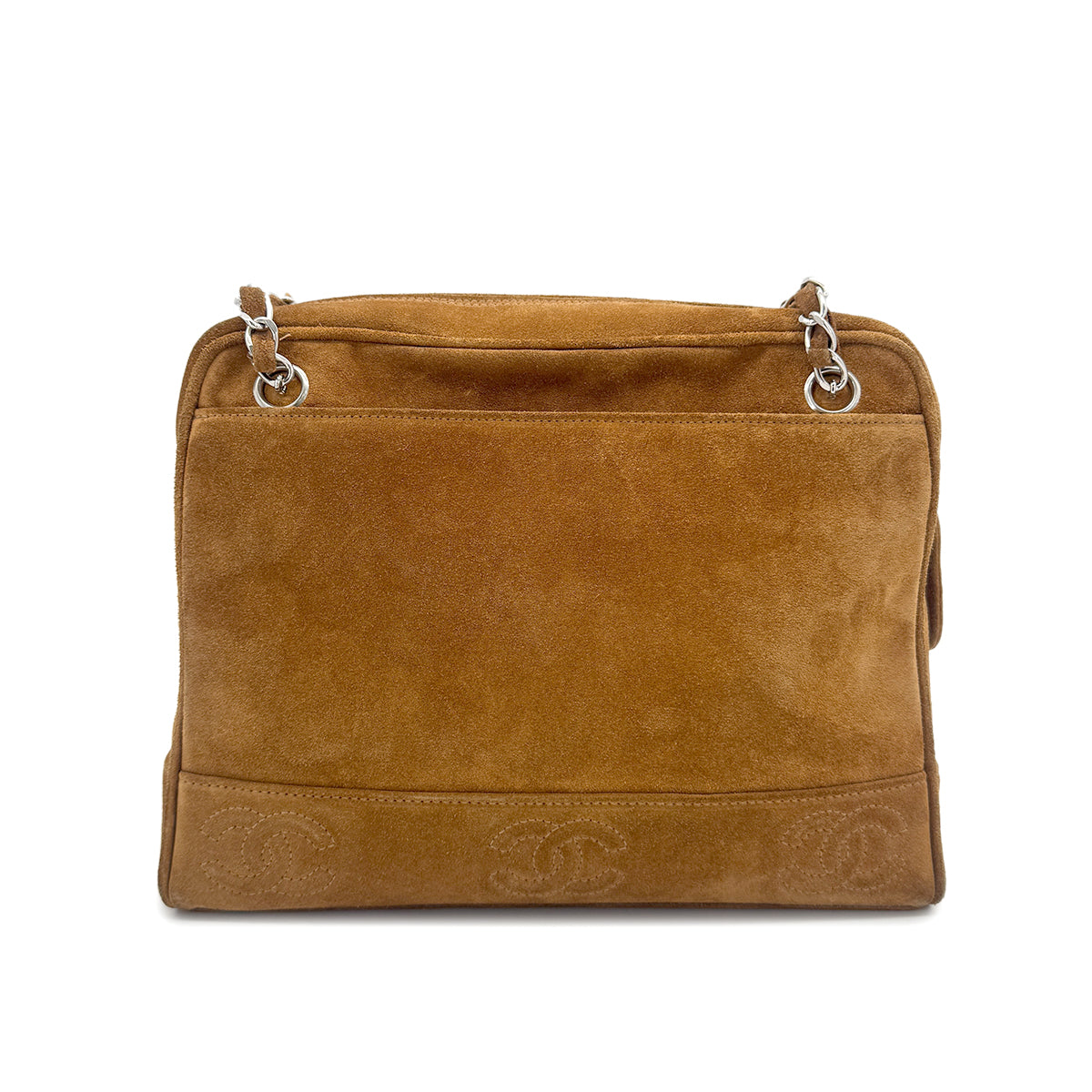CHANEL VINTAGE TRIPLE COCO CHAIN SHOULDER BAG BROWN SUEDE  90273083
