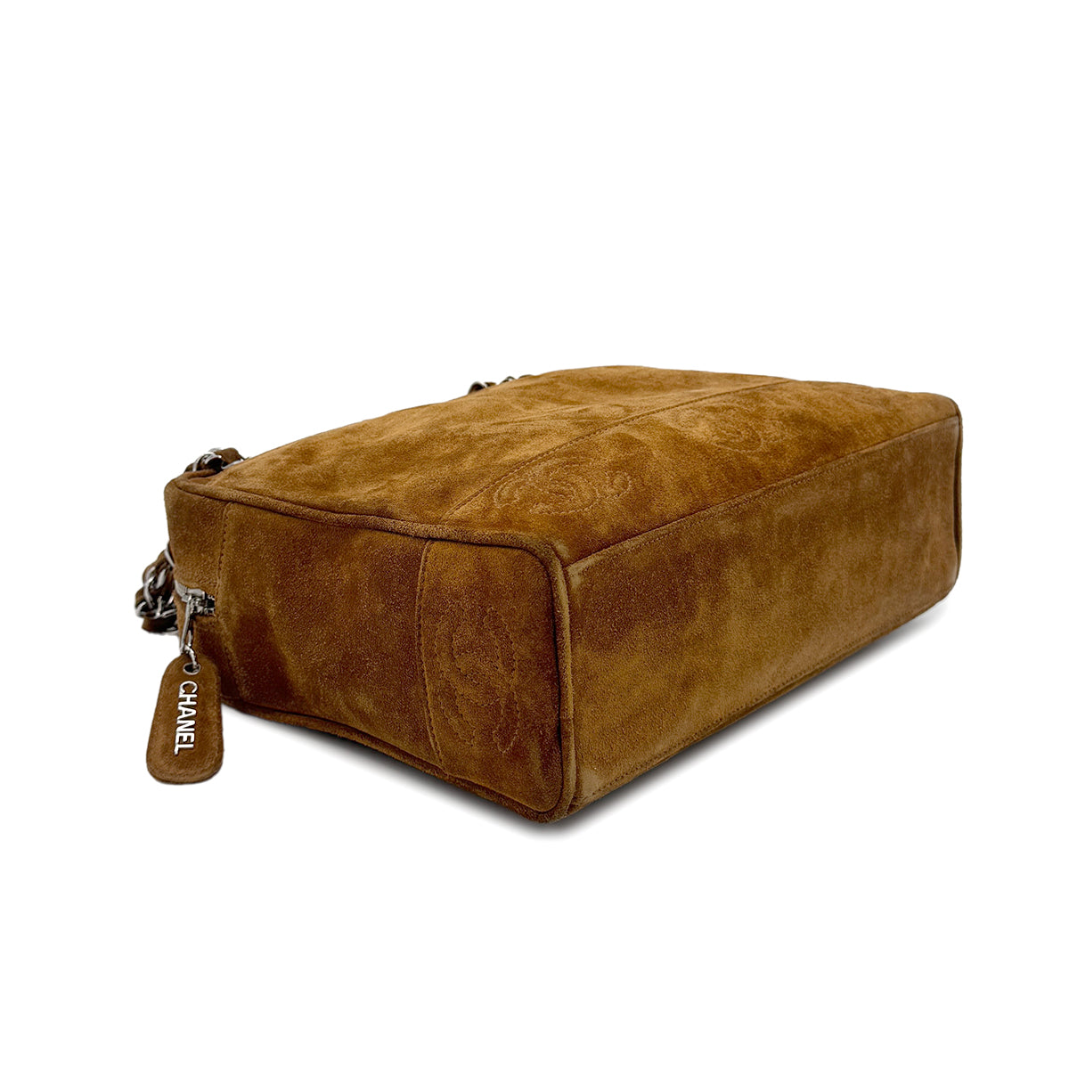 CHANEL VINTAGE TRIPLE COCO CHAIN SHOULDER BAG BROWN SUEDE  90273083