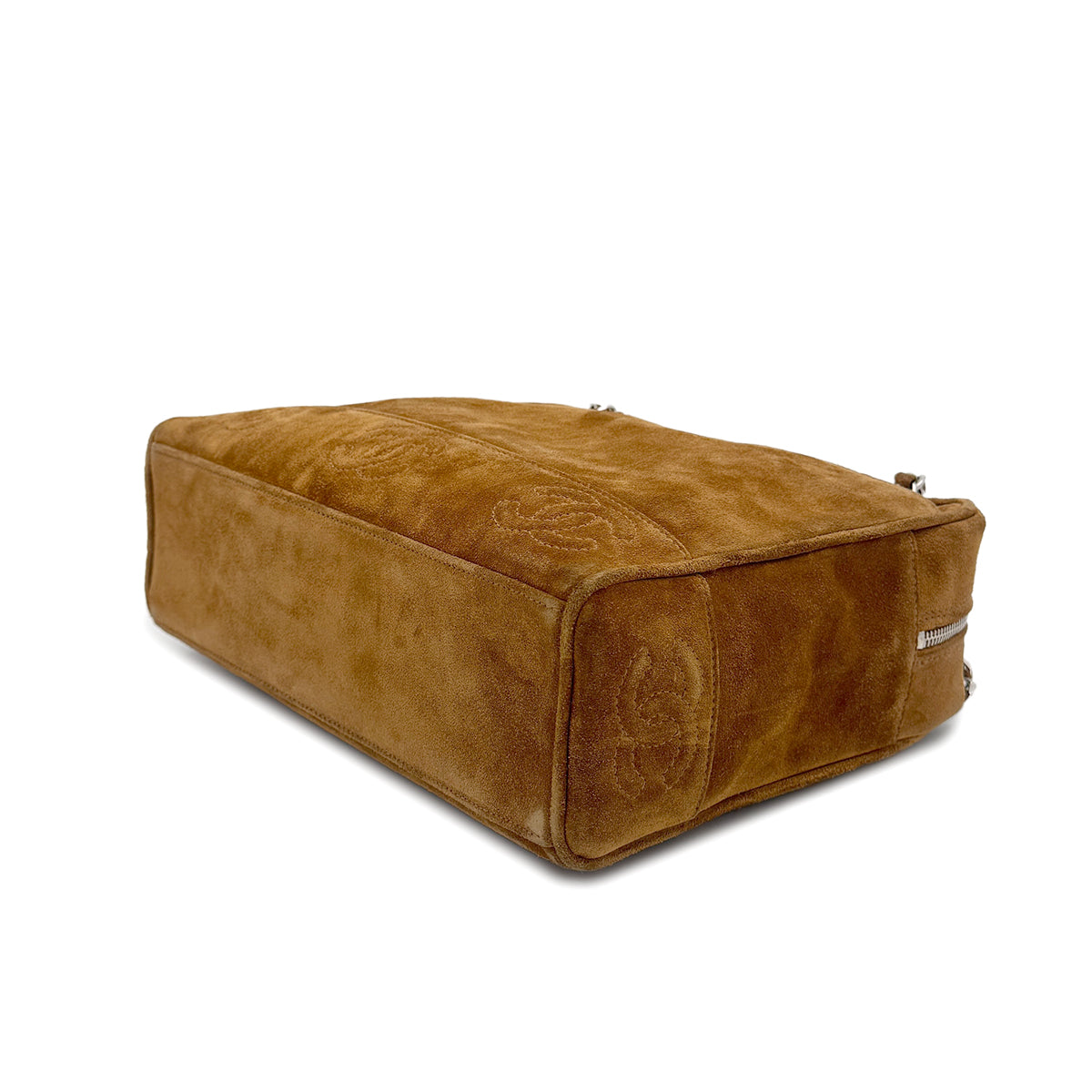 CHANEL VINTAGE TRIPLE COCO CHAIN SHOULDER BAG BROWN SUEDE  90273083