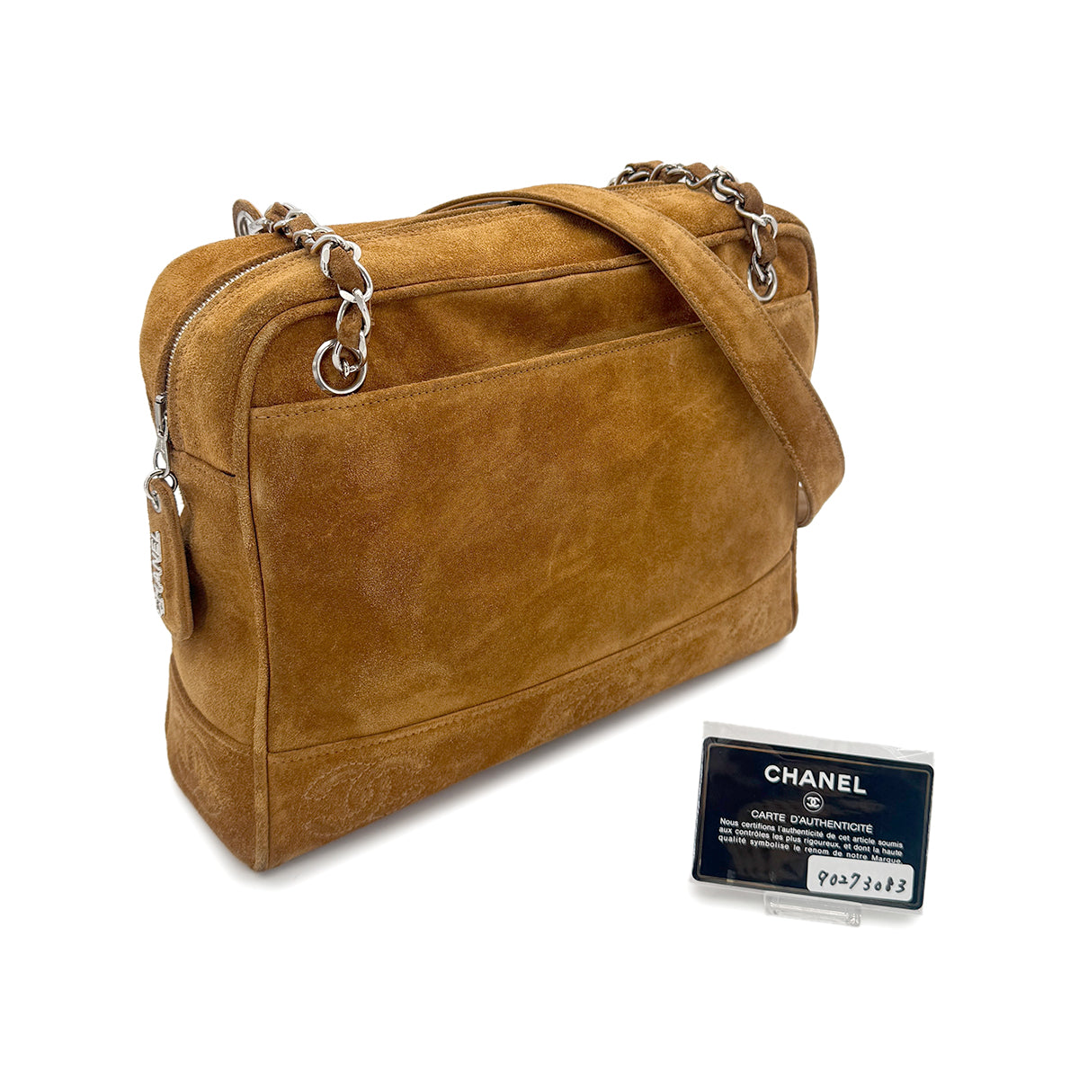 CHANEL VINTAGE TRIPLE COCO CHAIN SHOULDER BAG BROWN SUEDE  90273083