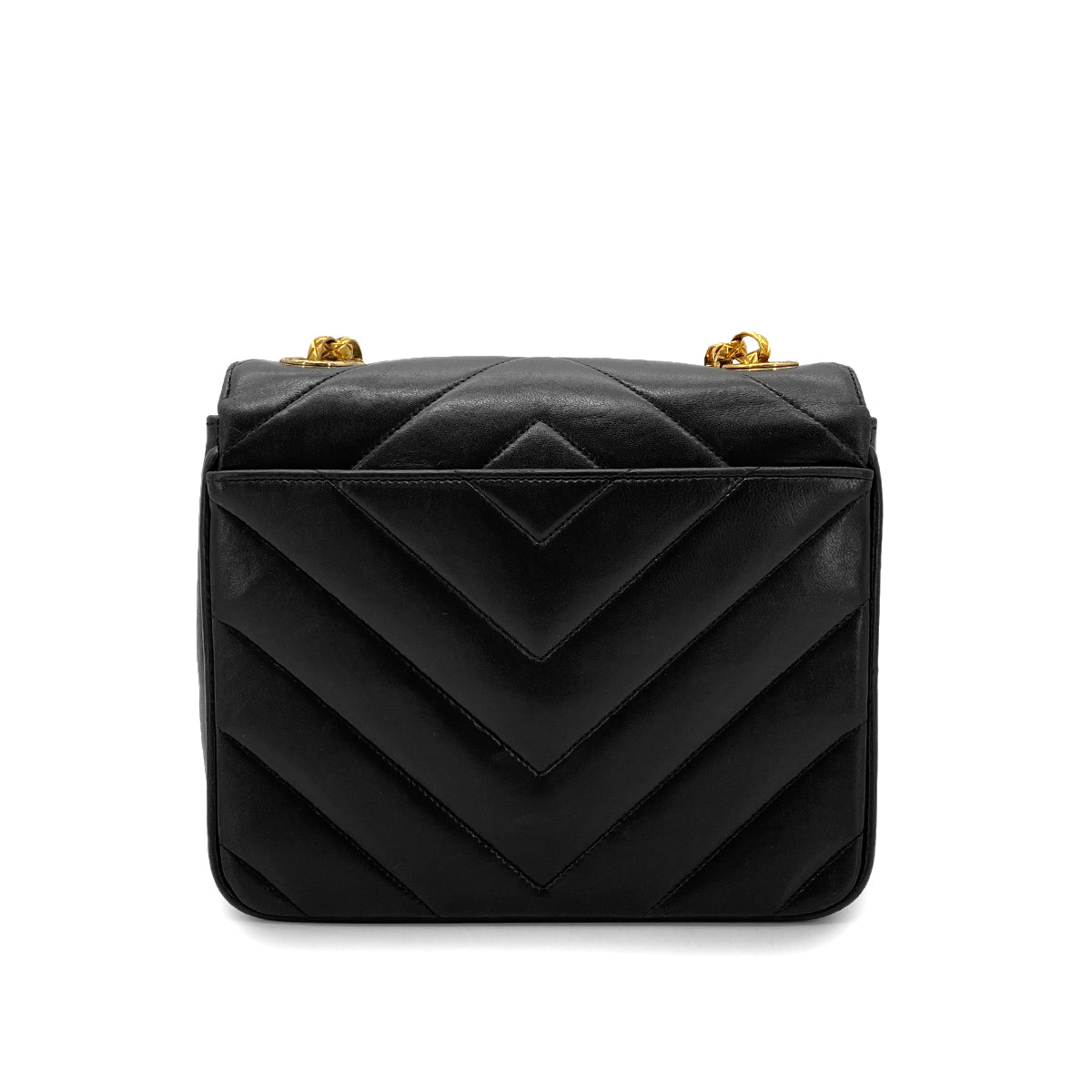 CHANEL VINTAGE CHEVRON BIJOU CHAIN SHOULDER BAG BLACK LAMB SKIN 90273084